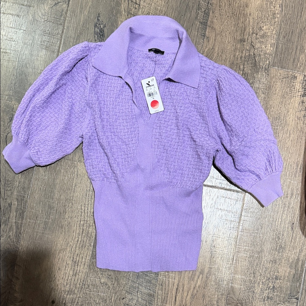 NWT Express Purple Puff Sleeve Knit Top